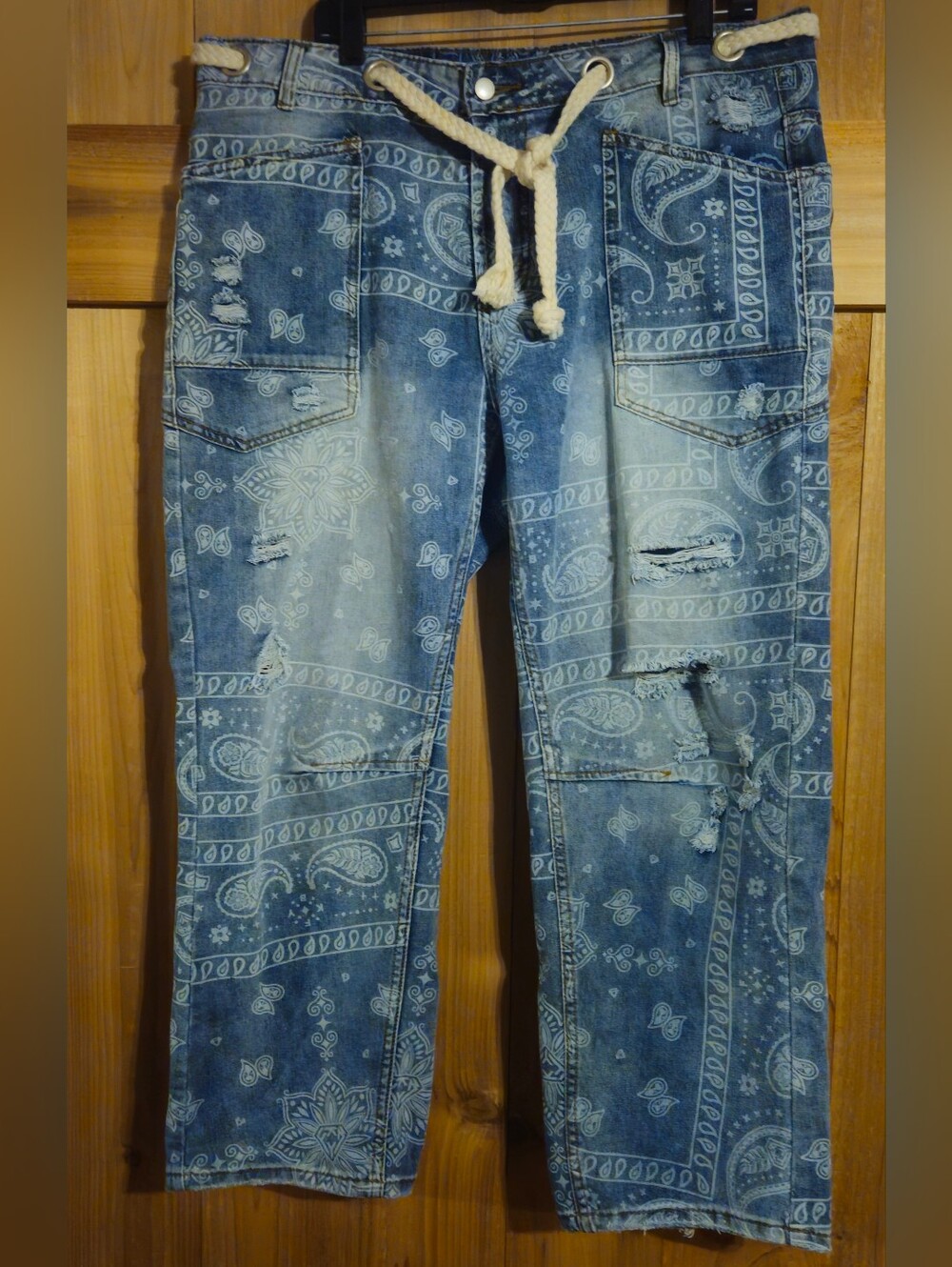 Blue Bandana Print Distressed Baby Barrel Jeans (XL) - Picture 5 of 7